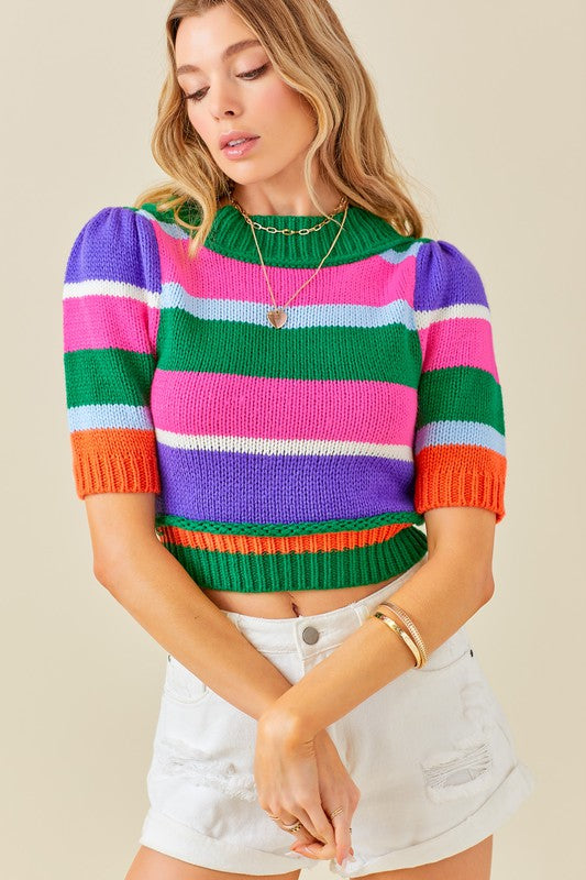 Multi-striped Cropped Sweater