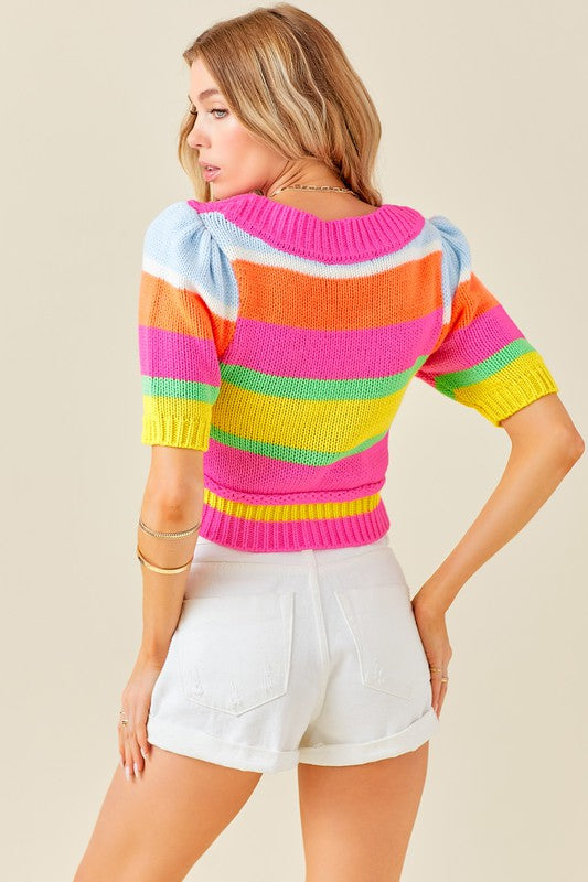 Multi-striped Cropped Sweater