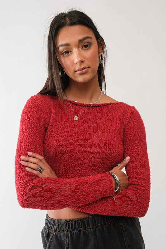 Milly Cropped Knit Sweater - Red